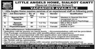 Little angels home, Sialkot cantt jobs 2026