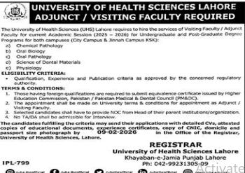 University of health sciences Lahore jobs 2026