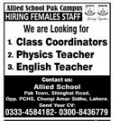 Allied school pak campus  jobs 2026