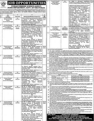 Punjab forensic science agency , home department , govt of the Punjab jobs 2026