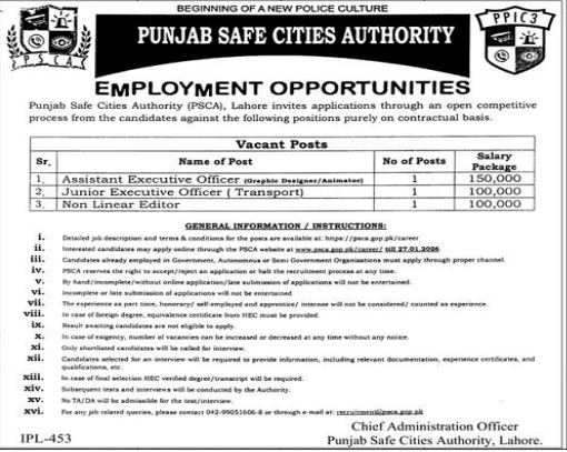 Punjab safe  cities authority  jobs 2026