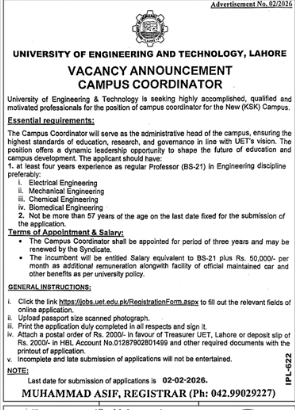 University of engineering and technology jobs 2026