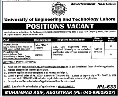 University of engineering and technology jobs 2026