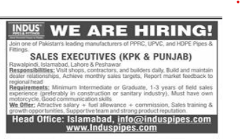 Indus pipes company  jobs 2026