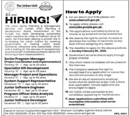 The urban sector planning and management services unit  jobs 2026