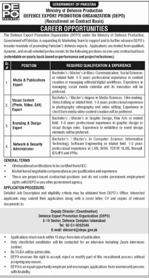 Ministry of defence production Jobs 2026