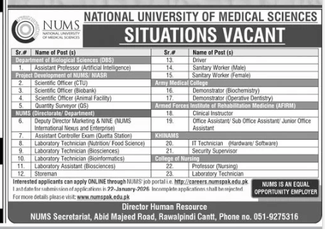 National university of medical sciences Jobs 2026