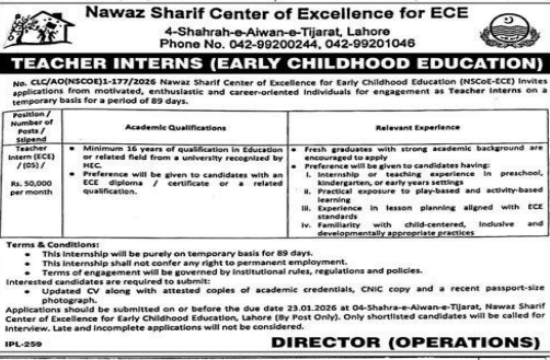 Nawaz sharif center of excellence for ECE   jobs 2026