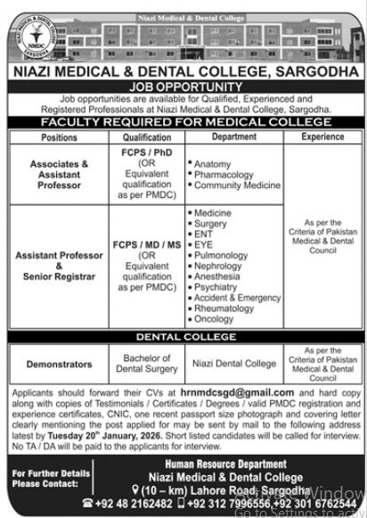 Niazi medical and dental college Jobs 2026