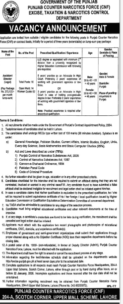 Punjab counter narotics force jobs 2026