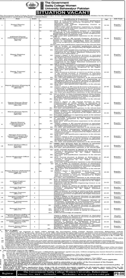 The government sadiq college women university Bahawalpur Pakistan Jobs 2026