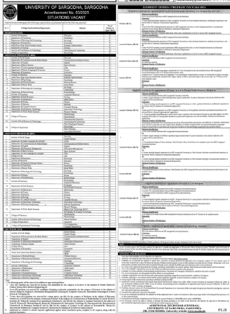 University of Sargodha Jobs 2026