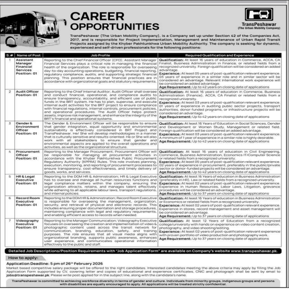Trans Peshawar Jobs 2026