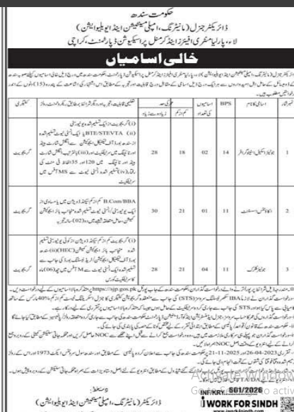 Director general law ,parliamentary affairs and criminal prosecution department karachi jobs 2026