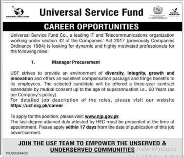 Universal Service Fund Jobs 2026