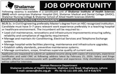 Shalamar institute of health sciences     jobs 2026