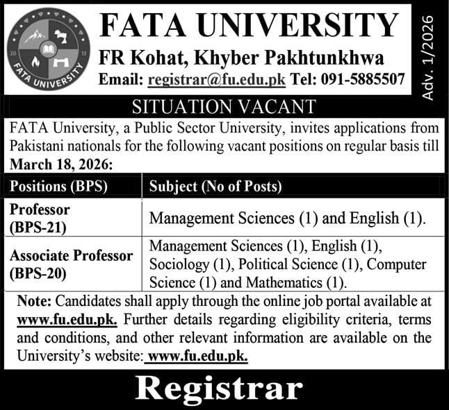 FATA university jobs 2026