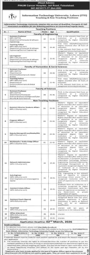 Information technology university , Lahore      jobs 2026