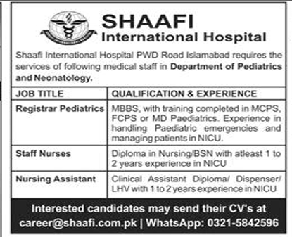 SHAAFI international hospital jobs 2026