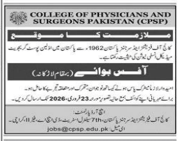 College of physicians and surgeons Pakistan jobs 2026