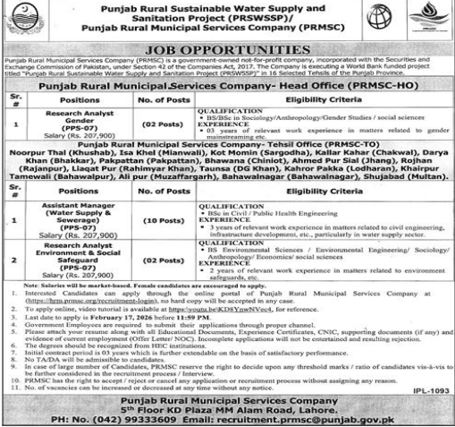 Punjab rural municipal services company jobs 2026