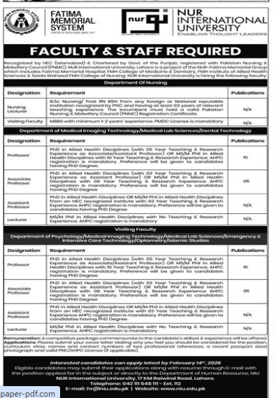 NUR international university jobs 2026
