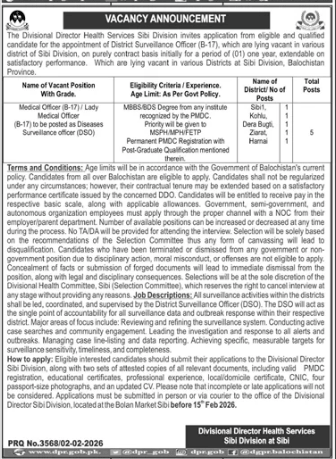 The divisional director health services sibi division jobs 2026