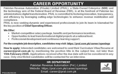 Pakistan revenue automation jobs 2026