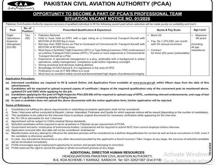 Pakistan civil aviation authority jobs 2026