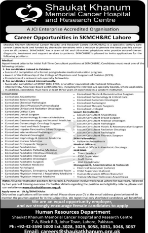 Shaukat khanum memorial cancer hospital and research center jobs 2026