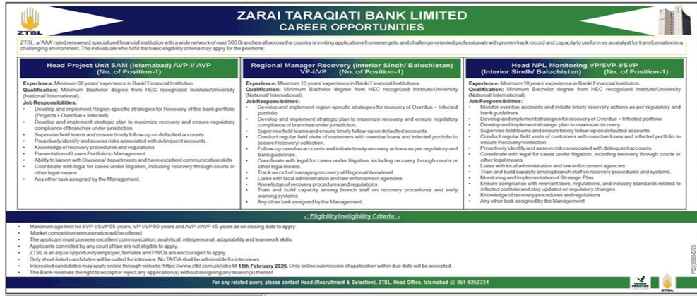 Zarai taraqiati bank jobs 2026