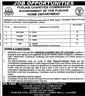 Punjab charities commission government of the Punjab home department jobs 2026