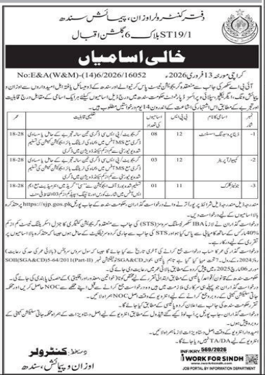 Controller office of ozone , measurement Sindh jobs 2026