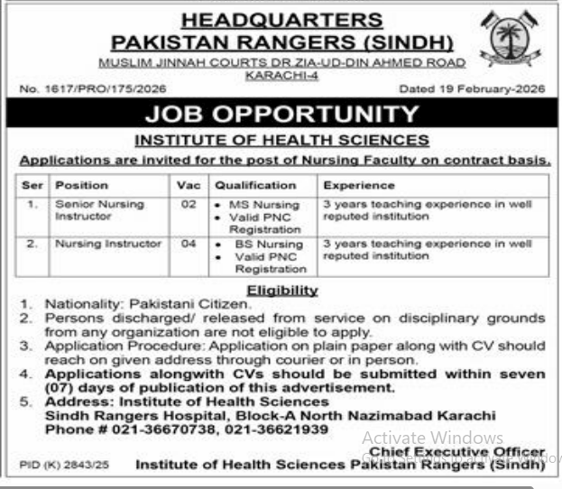 Headquarters Pakistan rangers  jobs 2026