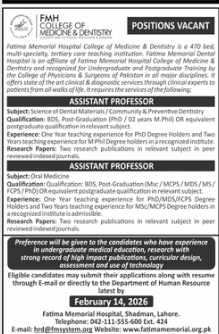 FMH college of medicine and dentistry  jobs 2026
