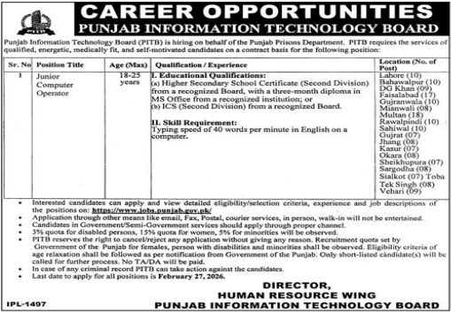 Punjab information technology board  jobs 2026