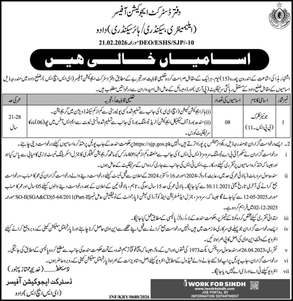 Office of district office ( elementary / secondary / higher secondary ) jobs 2026