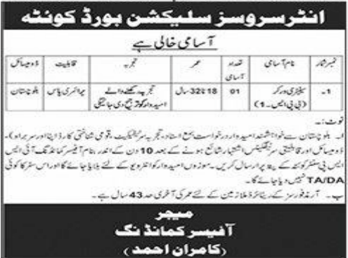 Inter services selection board Quetta    jobs 2026