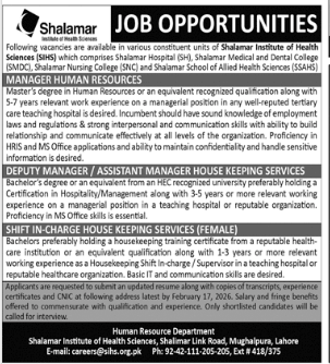 Shalamar institute of health science   jobs 2026