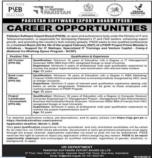 Pakistan software export board  jobs 2026