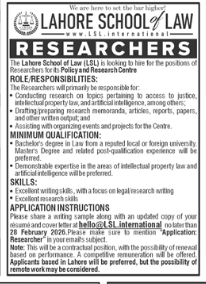 Lahore school of law   jobs 2026