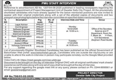 Project director gwadar safe city project (PMU) jobs 2026