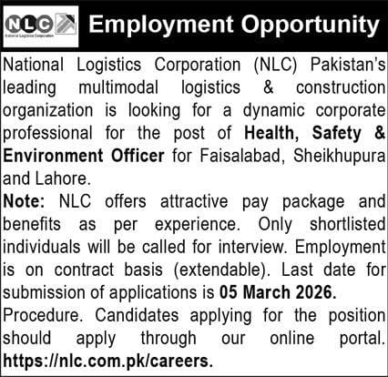 NLC Pakistan’s leading multimodal logistics and construction organization jobs 2026