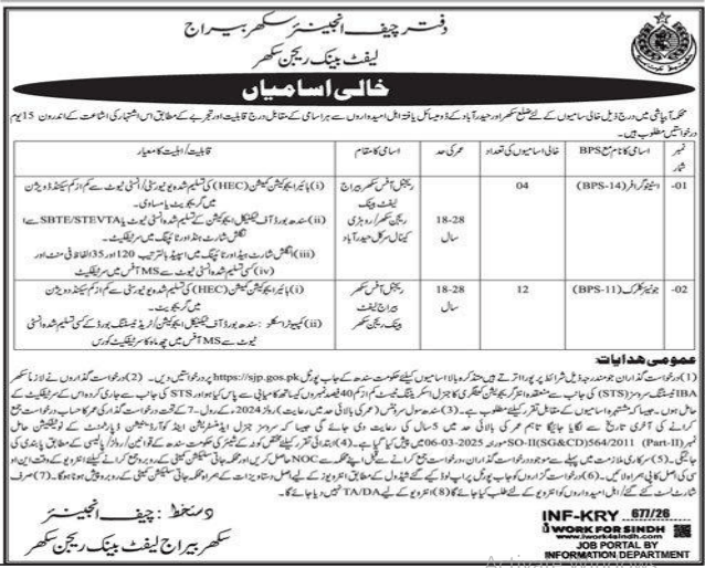 Office of chief engineer sakhar biraj jobs 2026