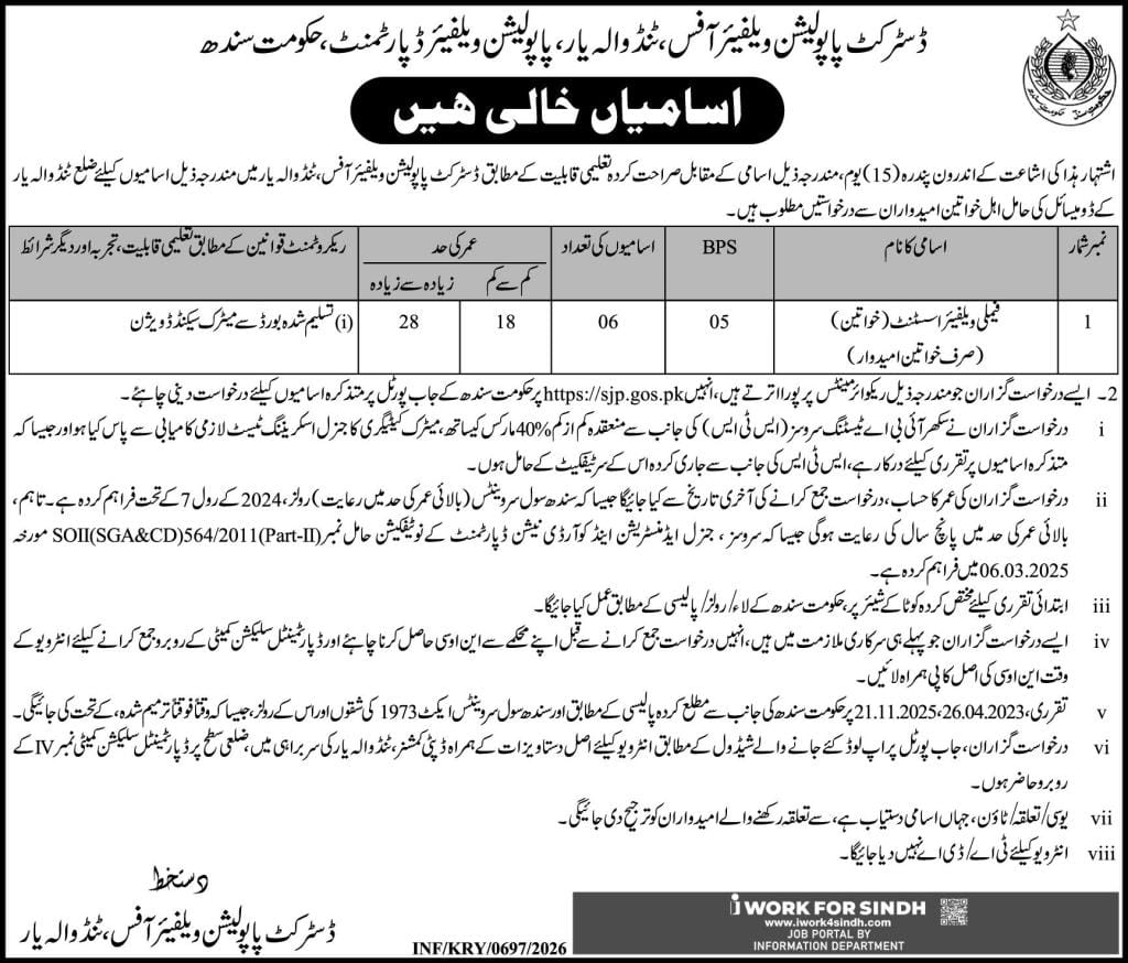 District population welfare officer jobs 2026
