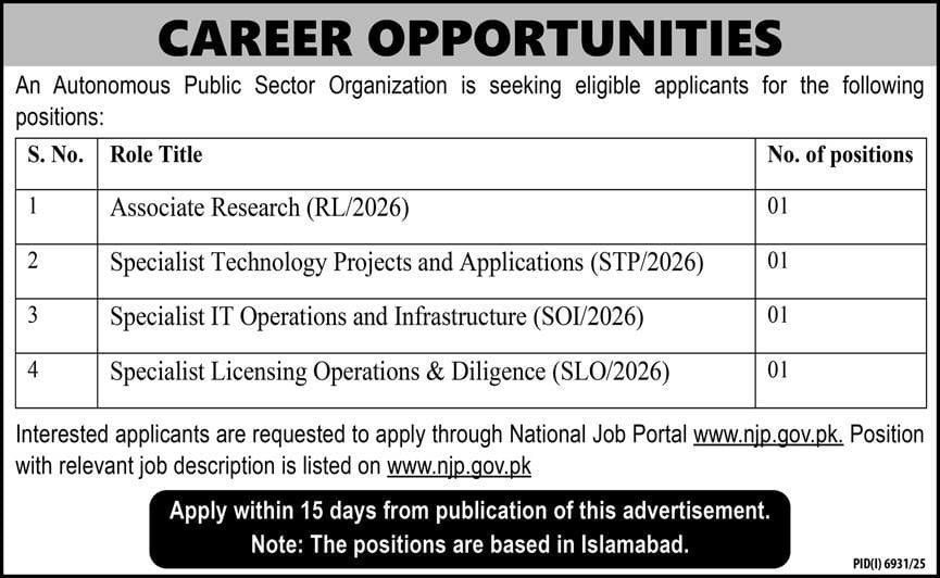 An autonomous public sector organization jobs 2026