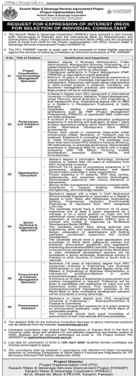 Karachi water and sewerage services improvement project jobs 2026