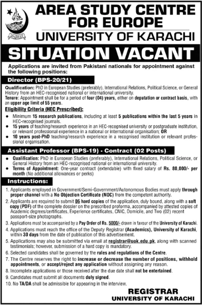 University of Karachi jobs 2026