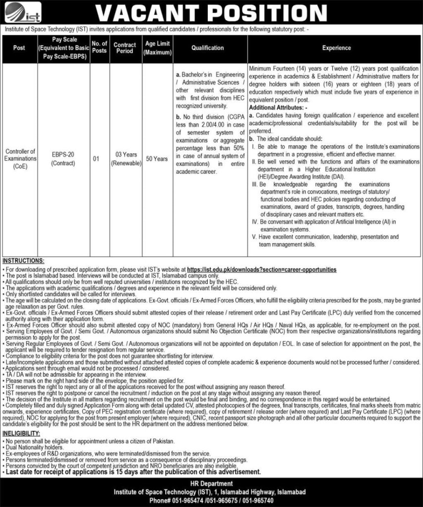 Institute of space technology jobs 2026