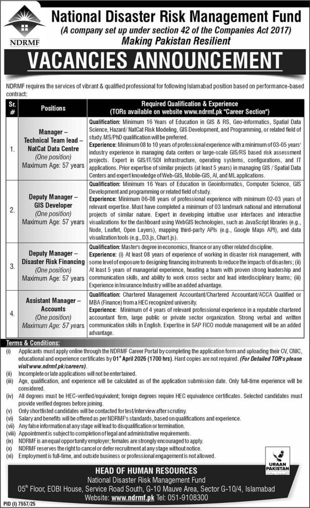 National disaster risk management fund jobs 2026